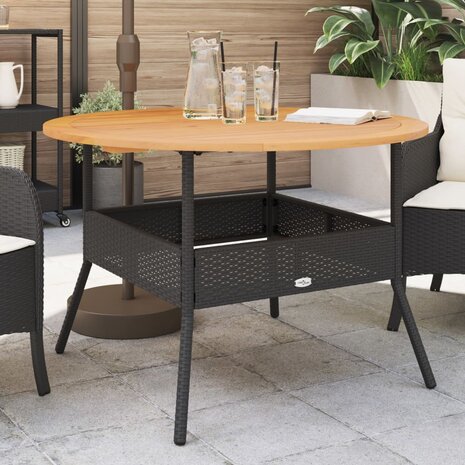 Tuintafel met acaciahouten blad Ø110x71 cm poly rattan zwart 1