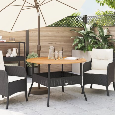 Tuintafel met acaciahouten blad Ø110x71 cm poly rattan zwart 3