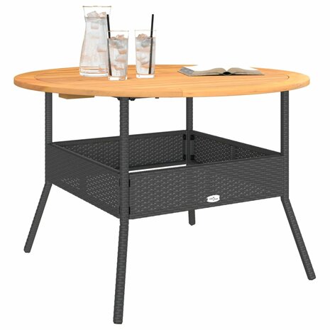 Tuintafel met acaciahouten blad Ø110x71 cm poly rattan zwart 4