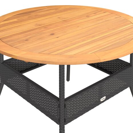 Tuintafel met acaciahouten blad Ø110x71 cm poly rattan zwart 8