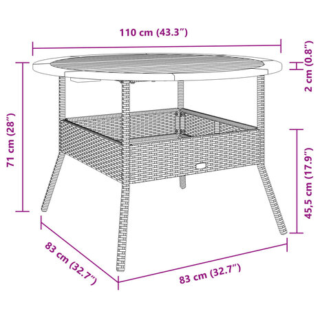 Tuintafel met acaciahouten blad Ø110x71 cm poly rattan zwart 10