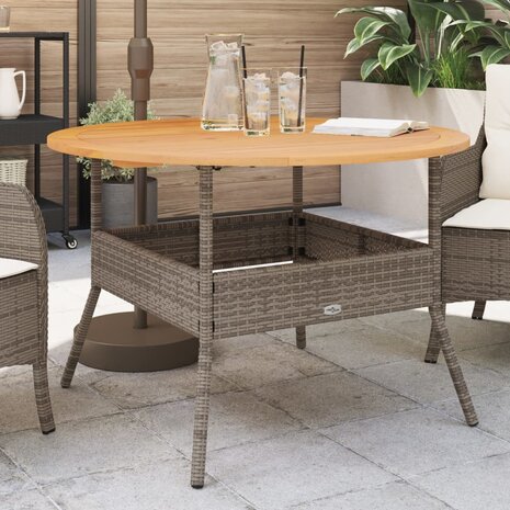 Tuintafel met acaciahouten blad Ø110x71 cm poly rattan grijs 1