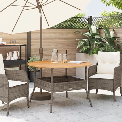 Tuintafel met acaciahouten blad Ø110x71 cm poly rattan grijs 3