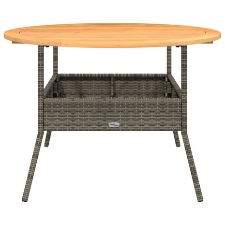 Tuintafel met acaciahouten blad Ø110x71 cm poly rattan grijs 5