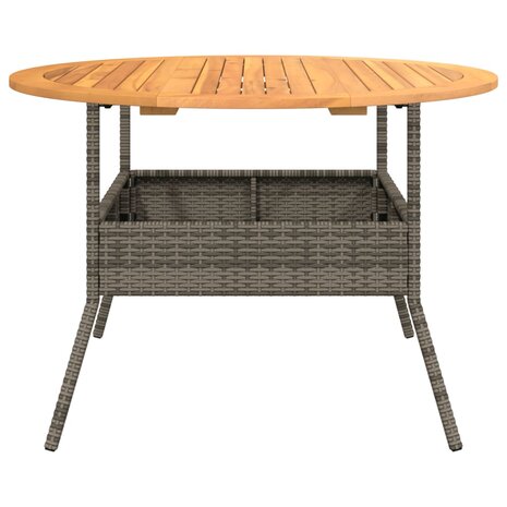 Tuintafel met acaciahouten blad Ø110x71 cm poly rattan grijs 6