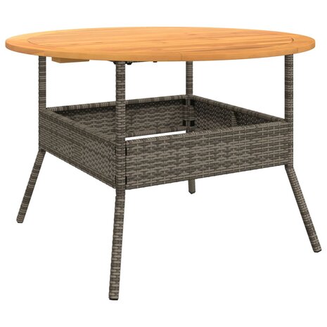 Tuintafel met acaciahouten blad Ø110x71 cm poly rattan grijs 7