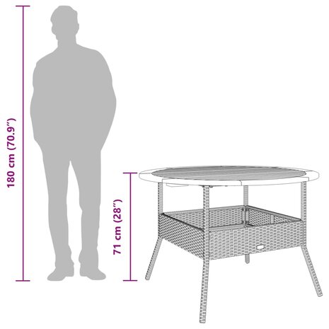 Tuintafel met acaciahouten blad Ø110x71 cm poly rattan grijs 11