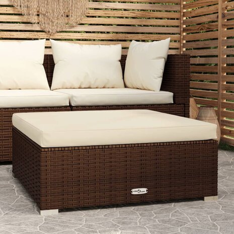 Voetensteun met kussen 70x70x30 cm poly rattan bruin 1