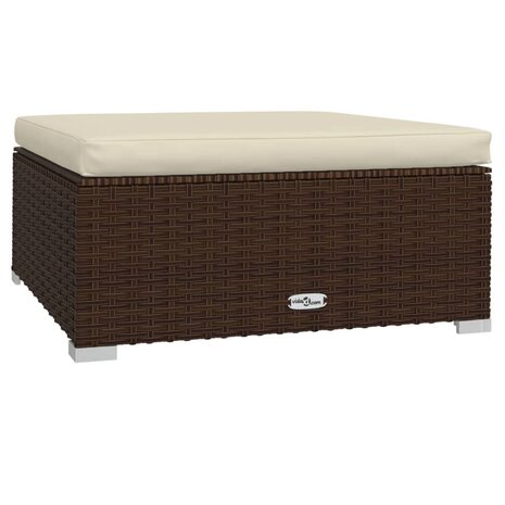 Voetensteun met kussen 70x70x30 cm poly rattan bruin 2