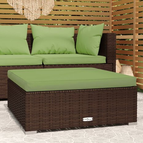 Tuinvoetenbank met kussen 70x70x30 cm poly rattan bruin 1