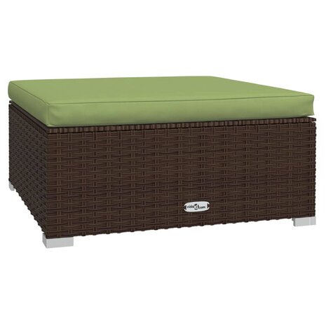 Tuinvoetenbank met kussen 70x70x30 cm poly rattan bruin 2