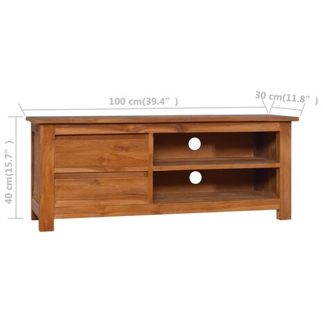 Tv-meubel 100x30x40 cm massief teakhout 8