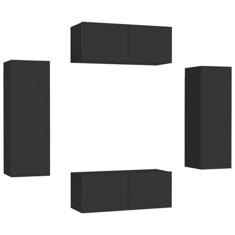 4-delige Tv-meubelset bewerkt hout zwart 2