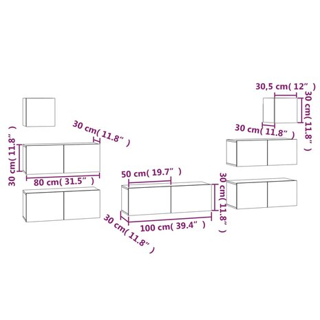 7-delige Tv-meubelset bewerkt hout zwart 10