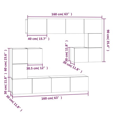 Tv-wandmeubel bewerkt hout betongrijs 10