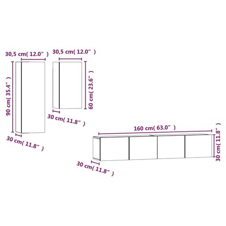 4-delige Tv-meubelset bewerkt hout gerookt eikenkleurig 10