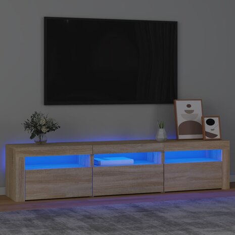 Tv-meubel met LED-verlichting 180x35x40 cm sonoma eikenkleurig 1