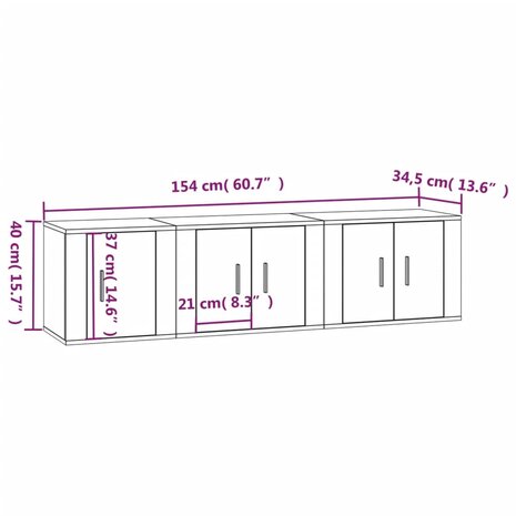 3-delige Tv-meubelset bewerkt hout hoogglans wit 10