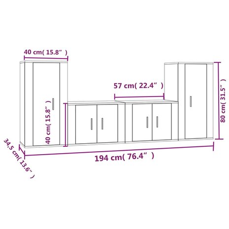 4-delige Tv-meubelset bewerkt hout zwart 8