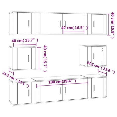 8-delige Tv-meubelset bewerkt hout hoogglans wit 7