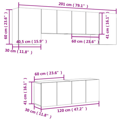 6-delige Tv-wandmeubelset bewerkt hout betongrijs 12