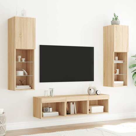 5-delige Tv-wandmeubelset met LED bewerkt hout sonoma eiken 3