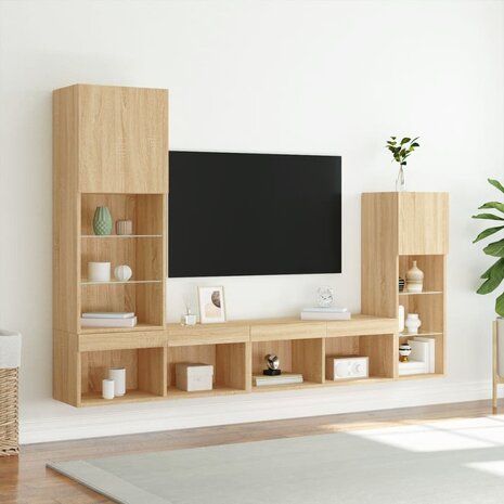 4-delige Tv-wandmeubelset met LED bewerkt hout sonoma eiken 5