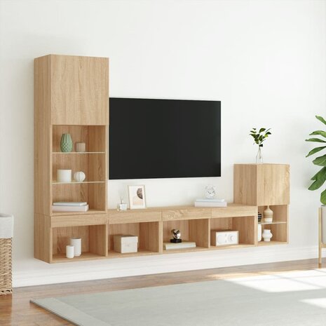 4-delige Tv-wandmeubelset met LED bewerkt hout sonoma eiken 5