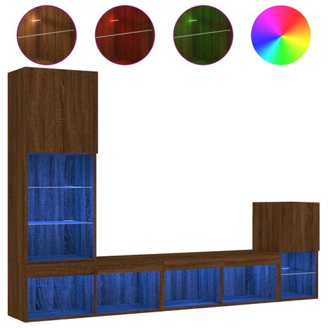 4-delige Tv-wandmeubelset met LED bewerkt hout bruineikenkleur 2