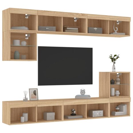 8-delige Tv-wandmeubelset met LED bewerkt hout sonoma eiken 1