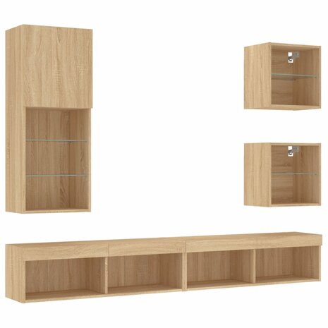 5-delige Tv-wandmeubelset met LED bewerkt hout sonoma eiken 3