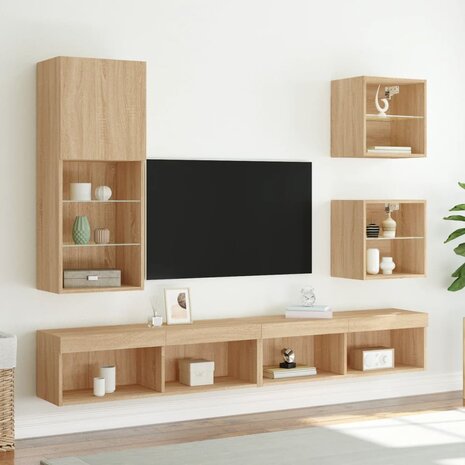 5-delige Tv-wandmeubelset met LED bewerkt hout sonoma eiken 5