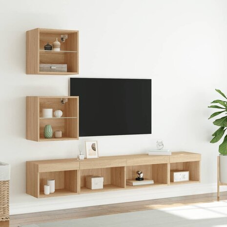 5-delige Tv-wandmeubelset met LED bewerkt hout sonoma eiken 3