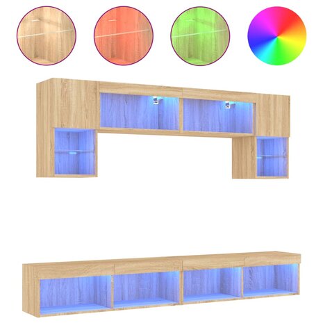 6-delige Tv-wandmeubelset met LED bewerkt hout sonoma eiken 2