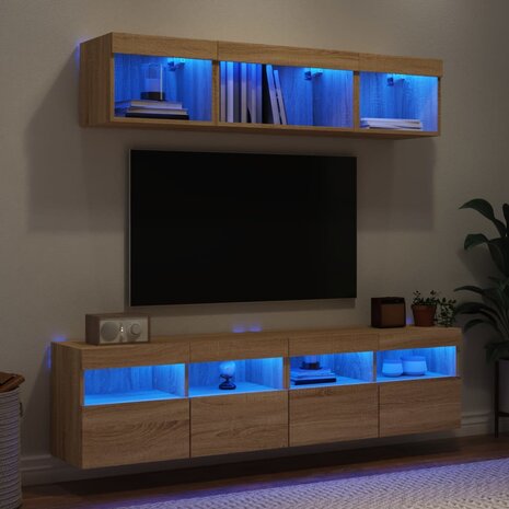 5-delige Tv-wandmeubelset met LED bewerkt hout sonoma eiken 4