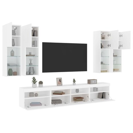 7-delige Tv-wandmeubelset met LED-verlichting wit 1