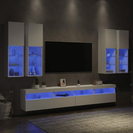 7-delige Tv-wandmeubelset met LED-verlichting wit 4