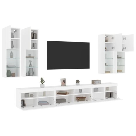 7-delige Tv-wandmeubelset met LED-verlichting wit 1