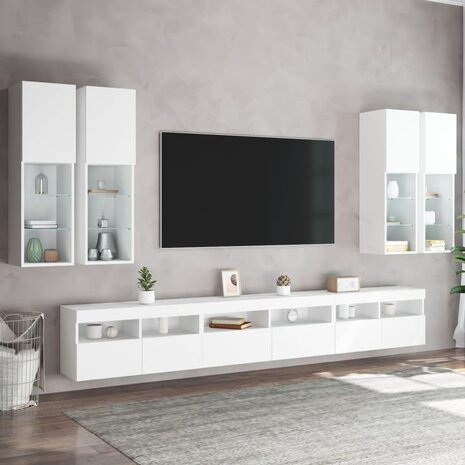 7-delige Tv-wandmeubelset met LED-verlichting wit 5