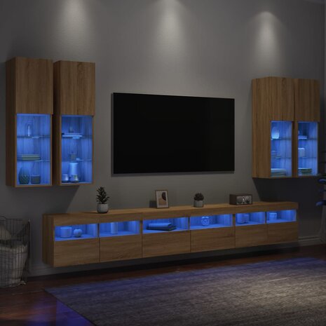 7-delige Tv-wandmeubelset met LED-verlichting sonoma eikenkleur 4