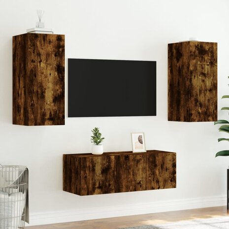 8-delige tv-wandmeubelset met LED bewerkt hout gerookt eiken 5