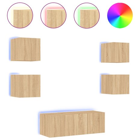 6-delige Tv-wandmeubelset met LED bewerkt hout sonoma eiken 2