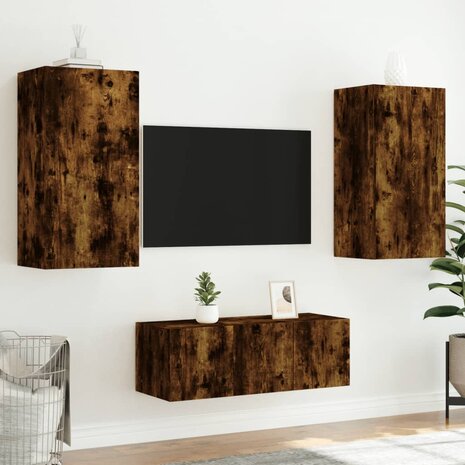 8-delige tv-wandmeubelset met LED bewerkt hout gerookt eiken 5