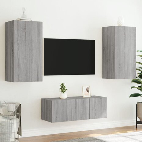 4-delige Tv-wandmeubelset met LED bewerkt hout grijs sonoma 5