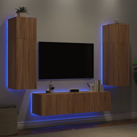 6-delige Tv-wandmeubelset met LED bewerkt hout sonoma eiken 4