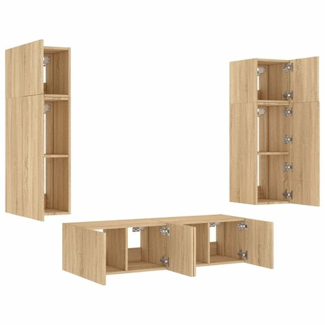 6-delige Tv-wandmeubelset met LED bewerkt hout sonoma eiken 6