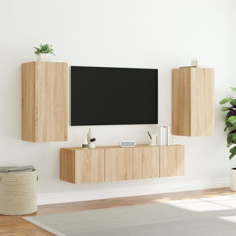 4-delige Tv-wandmeubelset met LED bewerkt hout sonoma eiken 5