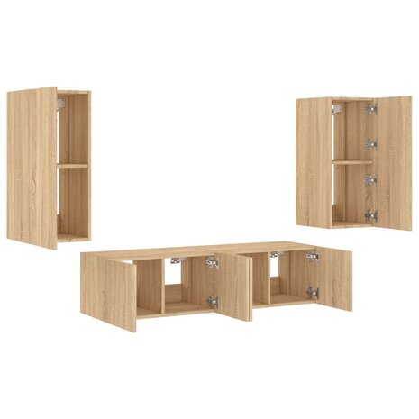 4-delige Tv-wandmeubelset met LED bewerkt hout sonoma eiken 6