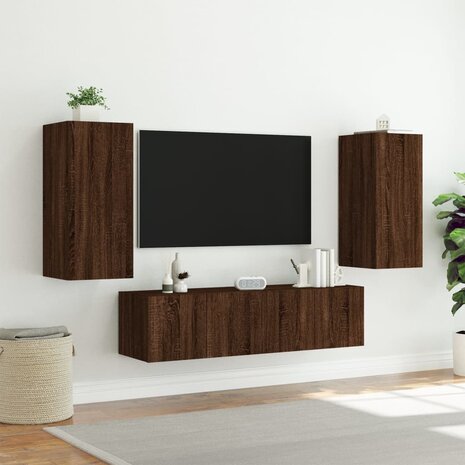 4-delige Tv-wandmeubelset met LED bewerkt hout bruineikenkleur 5