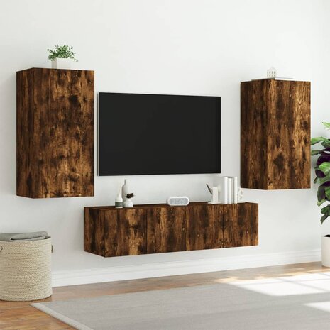 8-delige tv-wandmeubelset met LED bewerkt hout gerookt eiken 5